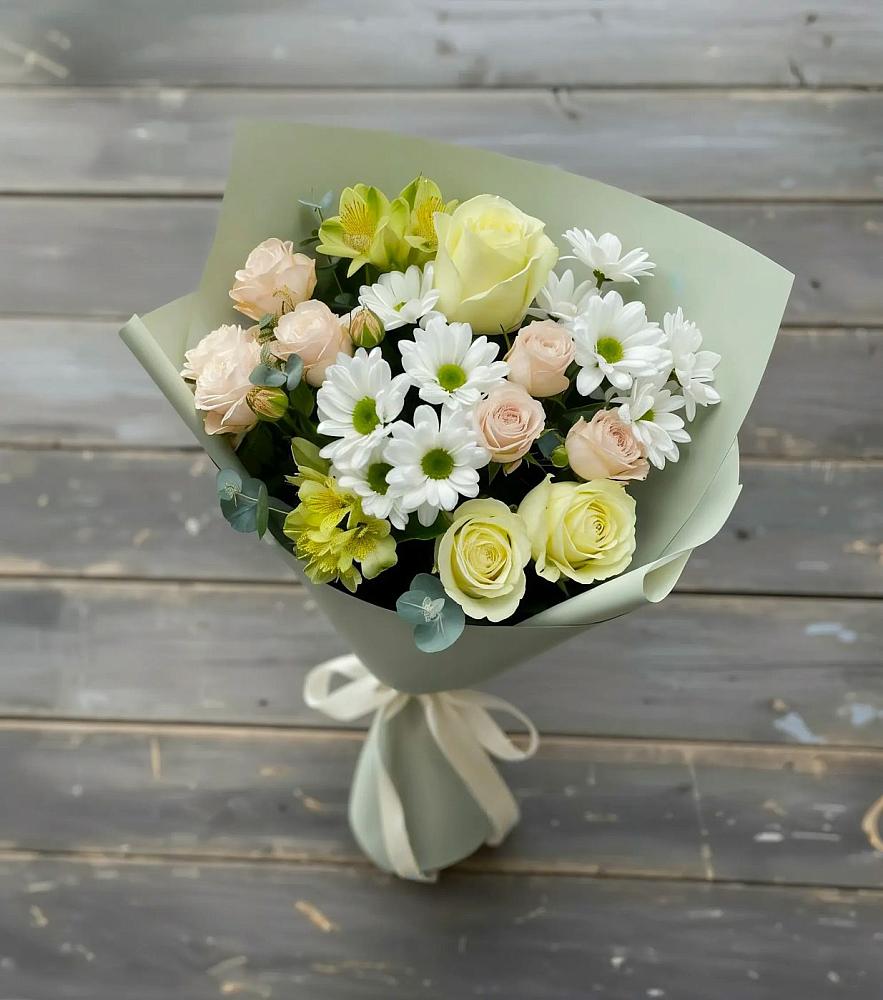 Букет цветов из: Альстромерии, Розы и Хризантемы в Субханкулово
