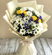 Букет цветов из:  Ирисы, Хризантемы и Розы #REPLACE_PRED# Субханкулово