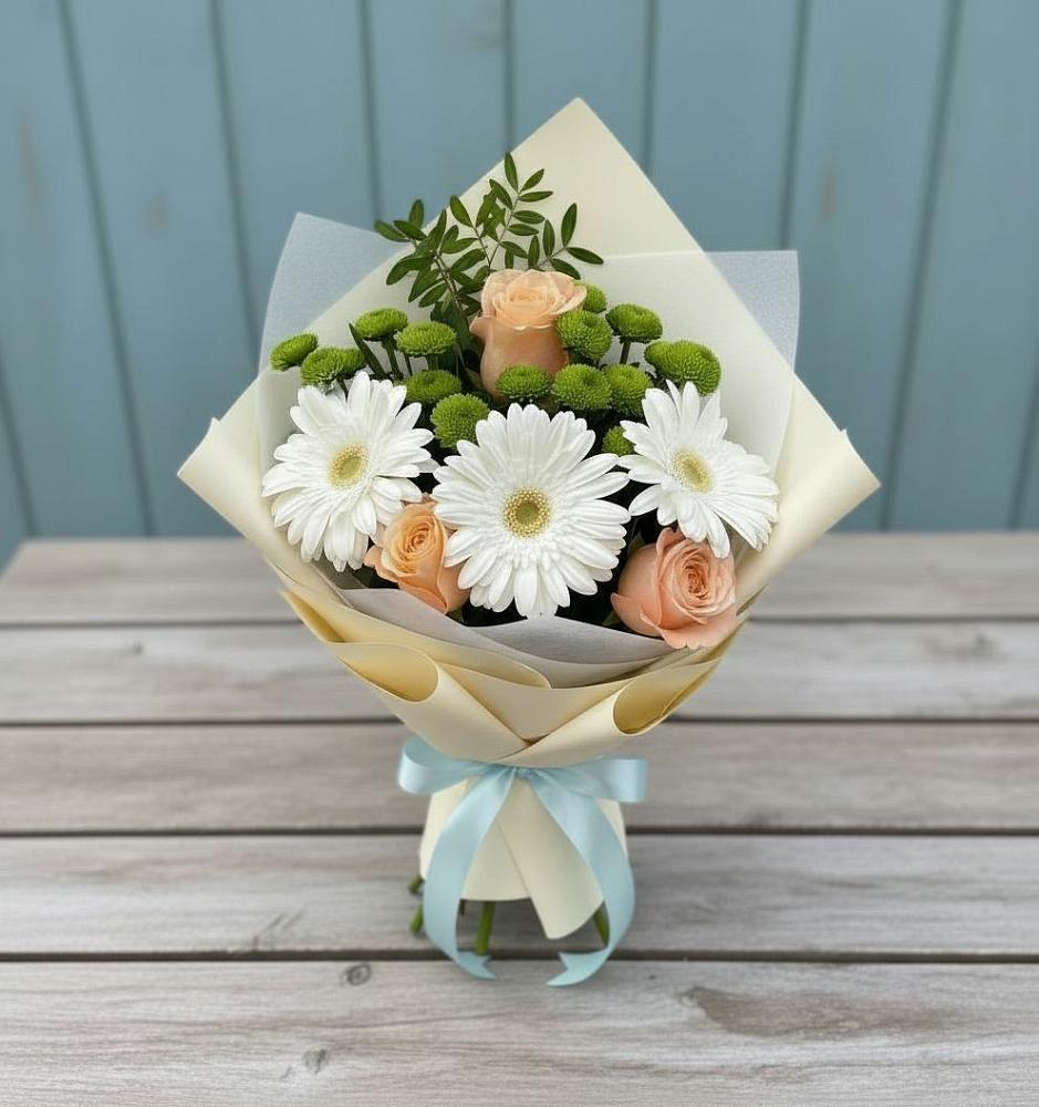Букет цветов из: Герберы, Розы и Хризантемы в Субханкулово