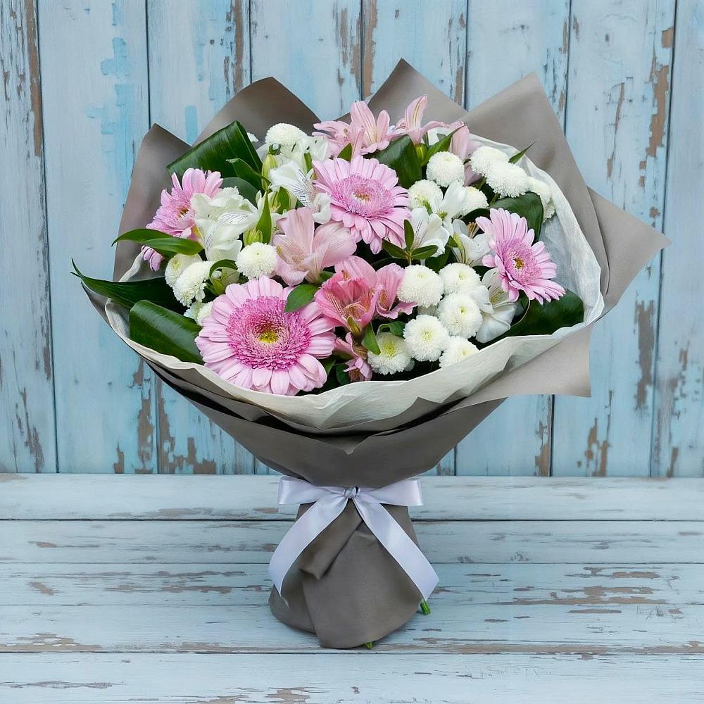 Букет цветов из: Герберы, Альстромерии и Хризантемы в Субханкулово