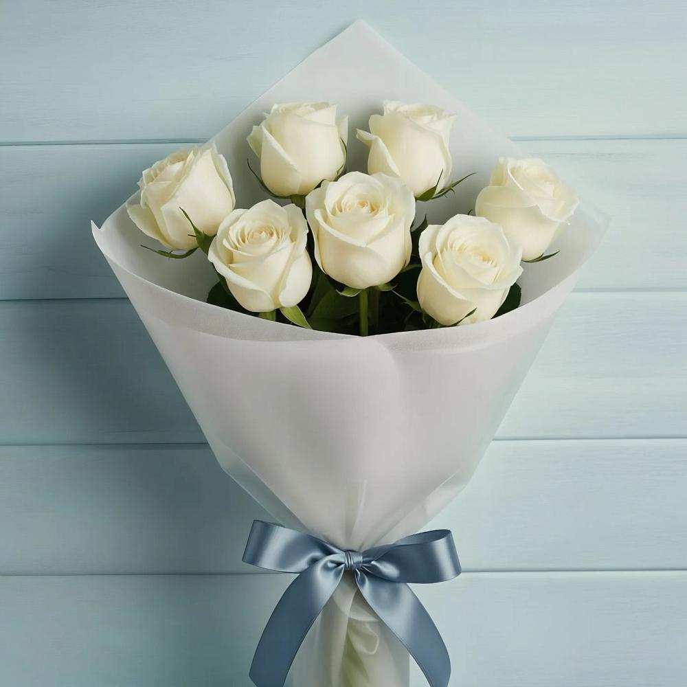 Букет 7 Белых роз Эдлесс Лав в Субханкулово